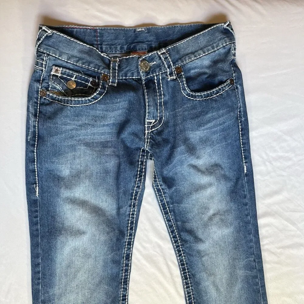 True Religion Billy Super T Jeans Mens Tag 34 (36x35) Bootcut USA White Stitch
